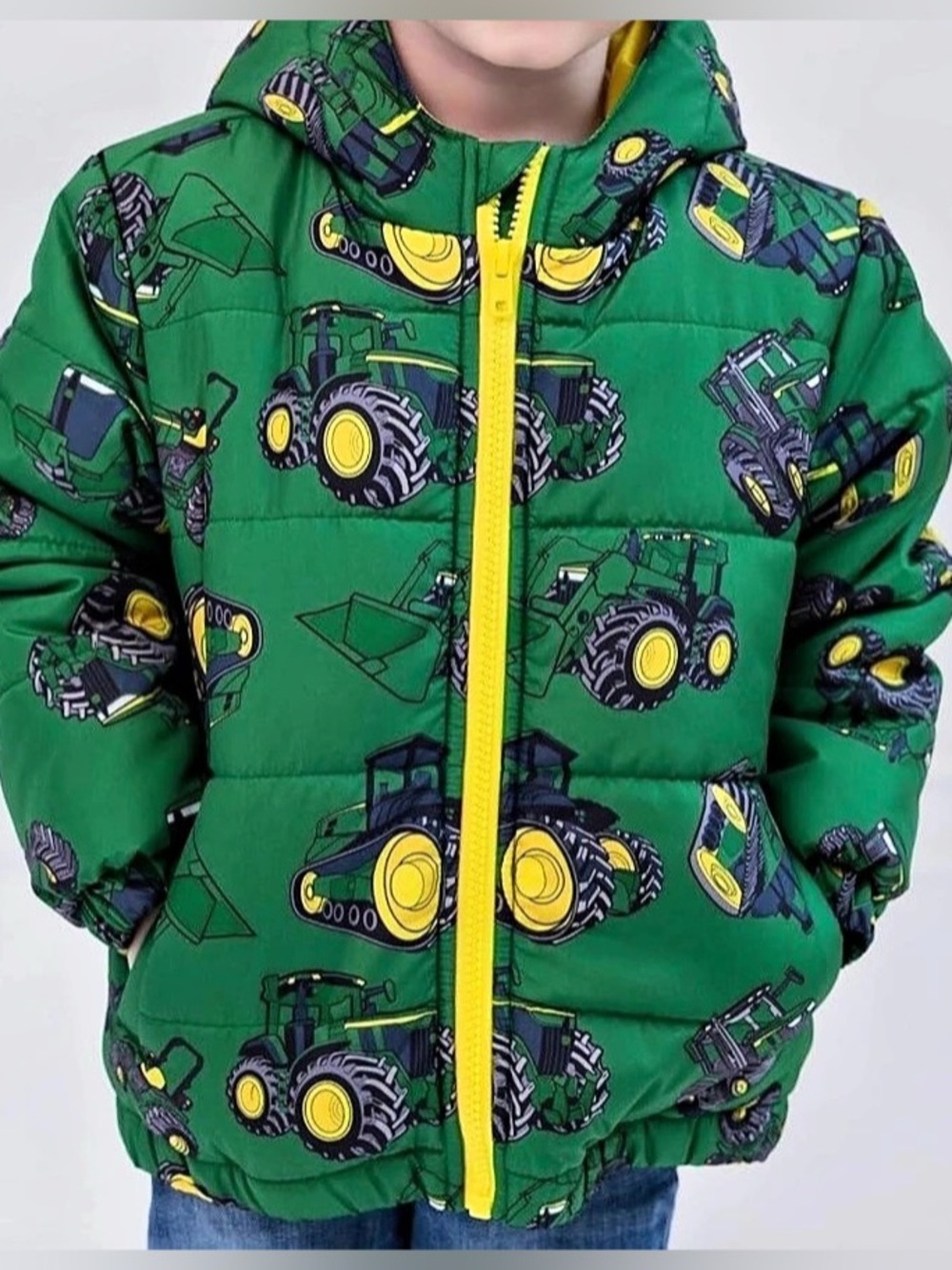 John Deere Zip Up Insulated Water Resistant Quilted Hooded Puffer Jacket / Coat.